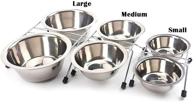 Elevated Dog Cat Food and Water Bowls, Stainless Steel Raised Pet Dish Feeder Retro Iron Elevated Stand for Dogs and Cats (Medium)