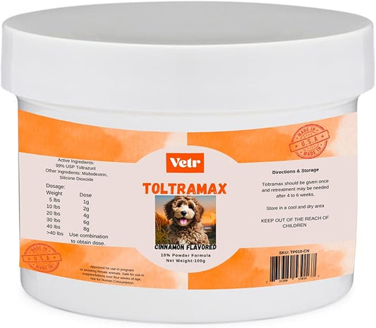 Vetr's Toltramax Toltrazuril Powder for Horses, Dogs, Cats, 100g (10.0%, Cinnamon)