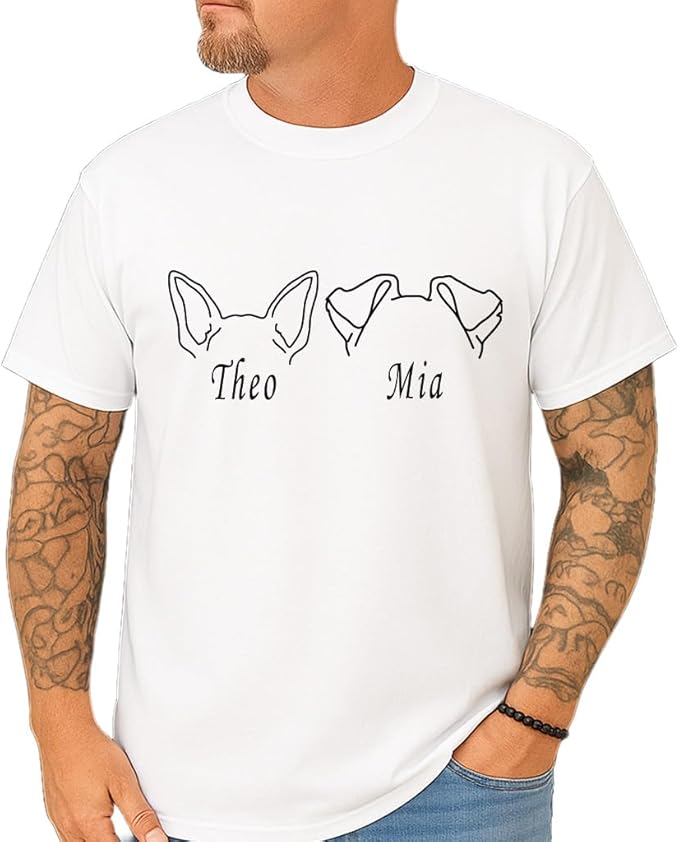 Custom Dog Mom Shirt for Women Pet Ears Sweatshirt with Name Unique Puppy Line Art Cute Dad Hoodie for DogDad Owner Lover