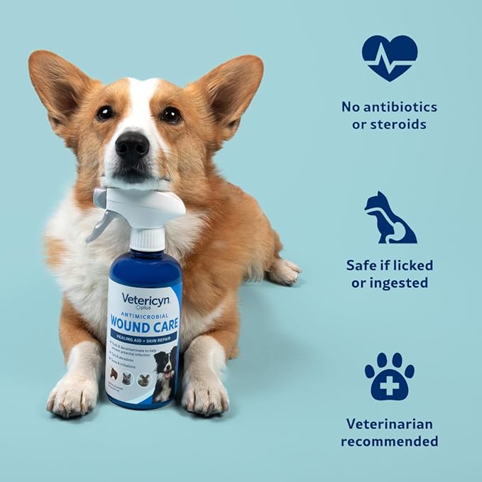 Vetericyn Plus Dog Wound Care Spray | Healing Aid and Skin Repair, Clean Wounds, Relieve Dog Skin Allergies, Safe for All Animals. 16 ounces