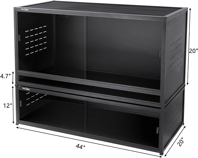 Large PVC Reptile Enclosure 76 Gallons with 12'' Height Cabinet Reptile Terrarium 44''x20''x20'' for Bearded Dragon Gecko Lizard Snake, Wide Breeding Vivarium Area with Sliding Doors Lock
