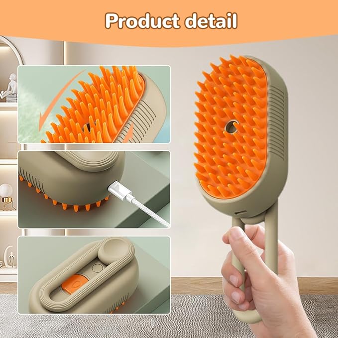 Cat Steam Brush, New 3 in 1 Pet Steam Groomer Brush, Rechargeable Pets Steam Groomer Comb for Massaging and Cleaning Shedding Pet Hair, Multifunctional Hair Removal Comb Cats and Dogs (Khaki+White)