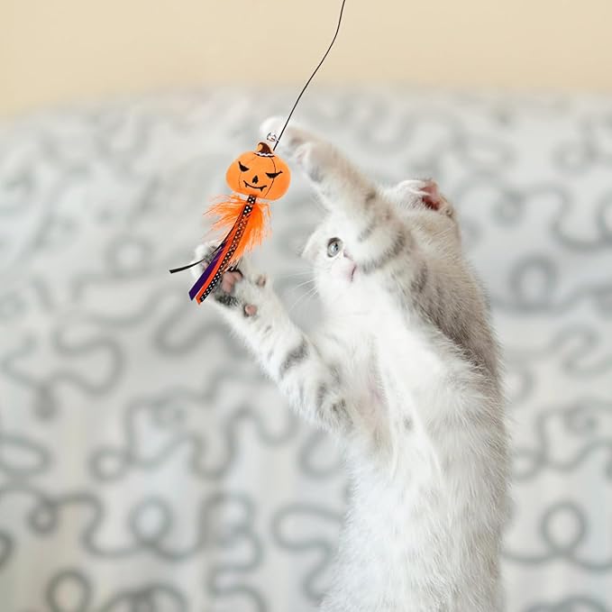 BESTOYARD Halloween Cat Wand Toys, Interactive Cat Teasing Stick Multifunctional Wand Toy Kitten Stick Funny Pet Launcher