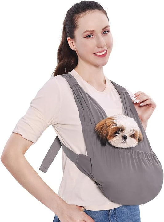 Supet Dog Sling Carrier for Small Pets, Hands Free Cat Sling, Reducing Back Neck Pain Anti-Anxiety Puppy Front, Adjustable Soft Dog Carrying (Grey, Regular)