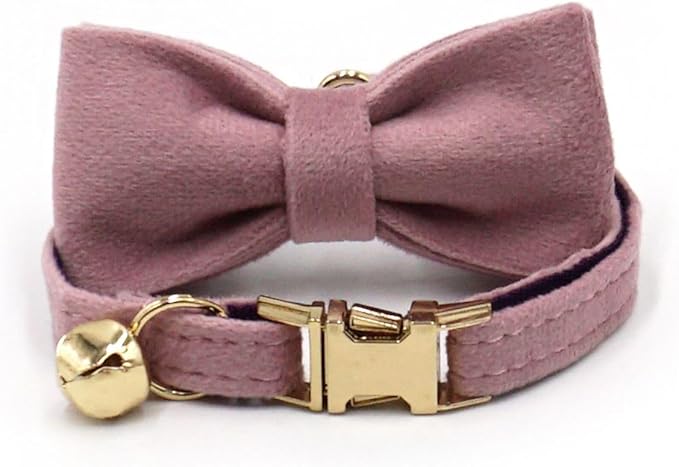 Personalized Cat Collar with Bells,Velvet Customized Small Cat Collar with Name Tag,Pet Collar with Name Phone Number Engraved ID Tags for Boy and Girl Kitten Cats (Pink Purple)