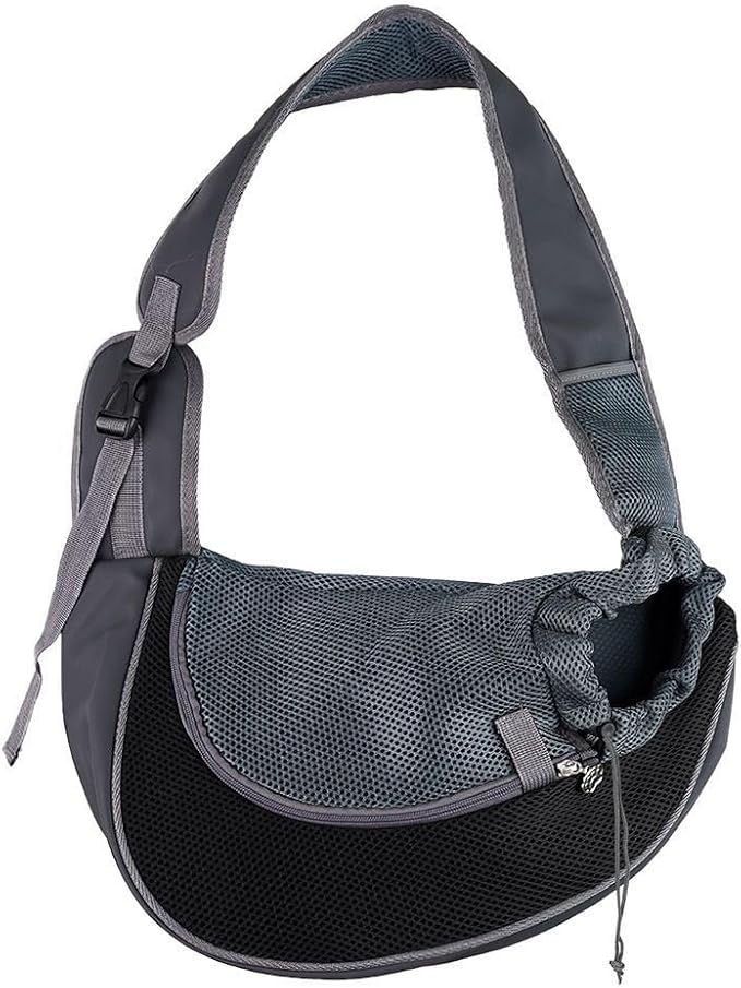 Pet Dog Sling Carrier, Hand Free Drawstring Dog Papoose with Adjustable Strap, Breathable Mesh Bag for Puppy Cat, Crossbody Satchel Dog Purse with Pocket for Outdoor L(up to 8 lbs)