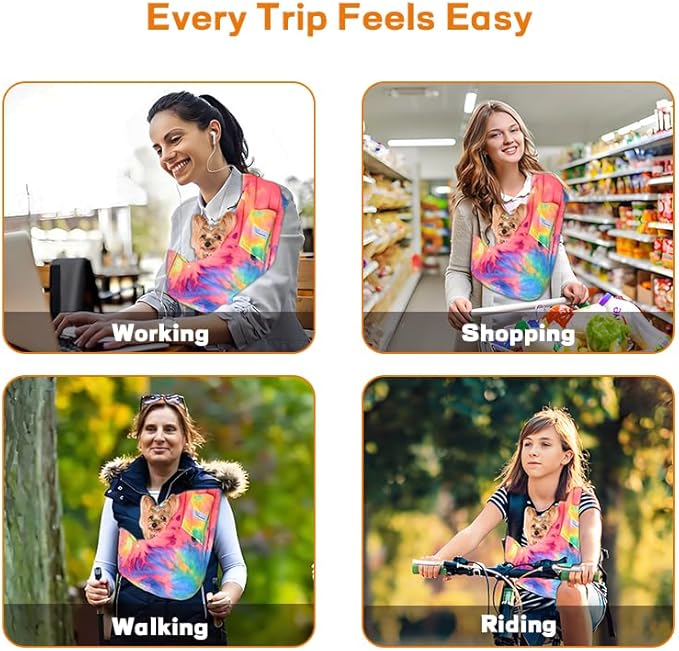 Dog Sling Carrier for Cats and Small Dogs – Hands Free Pet Sling with Adjustable Safety Strap & Buckle, Soft Cat Sling Carrier for Snuggling, Portable Dog Carrier Sling (Large, Fruits)