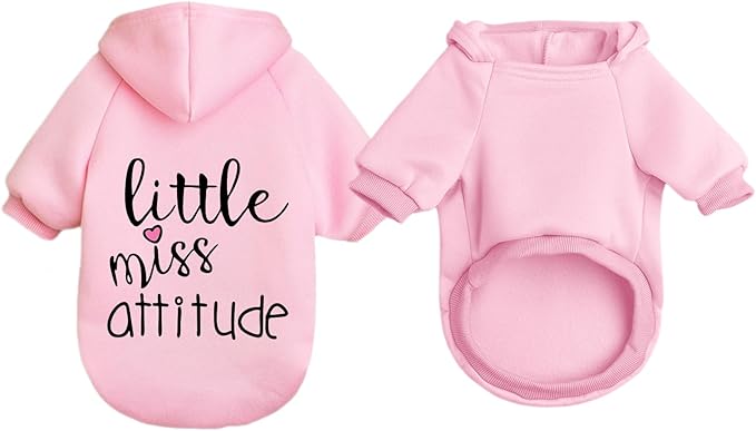 Cat Hoodies for Cats Puppy Pet Clothes Cat Apparel Little Miss Attitude Print Dog Hoodie for Small Medium Dogs Outfits for Kittens(Pink,L)