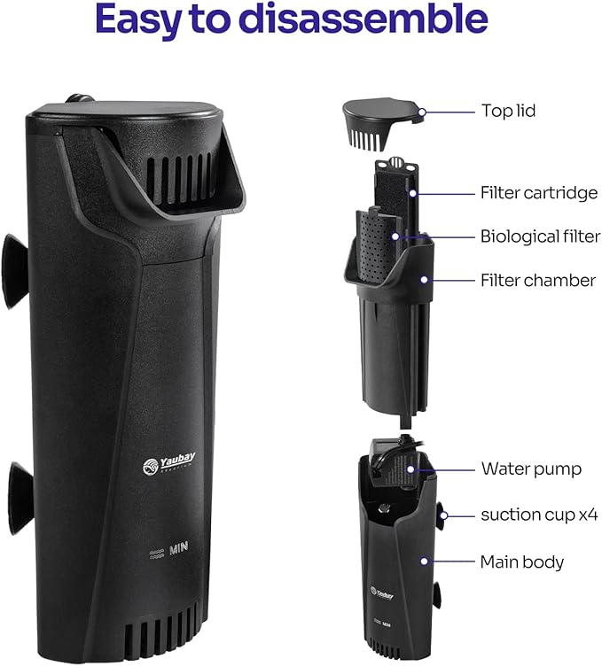 Quiet Internal Aquarium Filter, 3-Stage Bio-Filtration Low-Level Waterfall Small Power Filter with Protective Grate for Up to 10 Gallon Fish Turtle Shrimp Tank Filtration (Filter) (Filter)