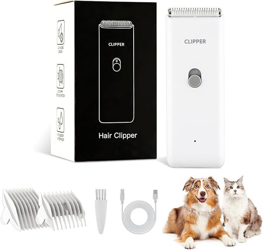 Handy Dog Cat Clippers - Professional Cordless Grooming Tools - Low Noise Pet Hair Trimmer Kit, AP005, White