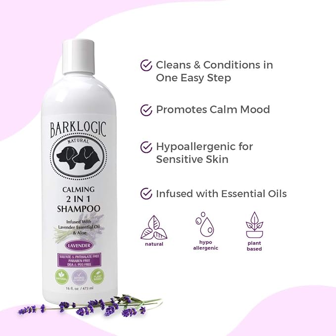 Plant Based 2 in 1 Dog Shampoo and Conditioner, Lavender, 16 fl oz - Grooming Essentials for A Quality Coat - No Parabens, No Phthalates, No Sulfates, No DEA & PEG, Safe & Vegan