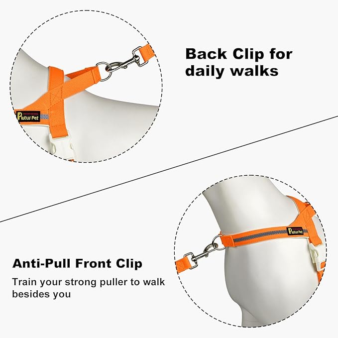 Plutus Pet Cotton Dog Harness and Leash Set, Reflective and Soft Padded, Quick Fit Vest Harness, for Small, Medium and Large Dogs, Orange, XXS