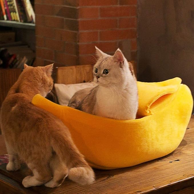 Petgrow · Cute Banana Cat Bed House Large Size, Christmas Pet Bed Soft Warm Cat Cuddle Bed, Lovely Pet Supplies for Cats Kittens Rabbit Small Dogs Bed,Yellow