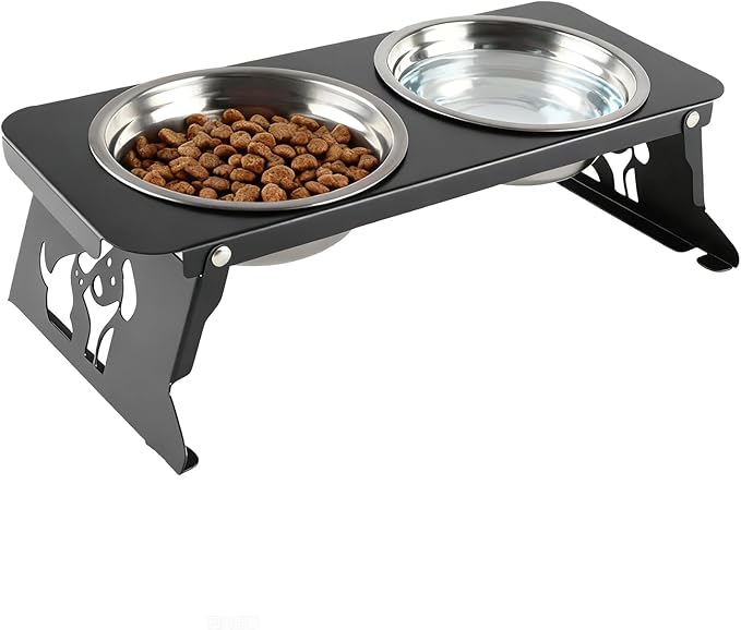 Elevated Dog Bowls,Raised Small Dogs Bowl Stand with Stainless Steel Food Water Bowls,Foldable Pet Feeder Station for Cats Puppies(Height 3.4'')