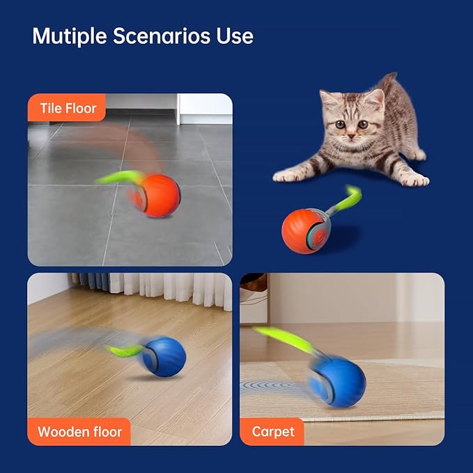 Petgravity Speedy Sprint Ball Toy for Cat Type-C Rechargeable Interactive Cats Toy Blue