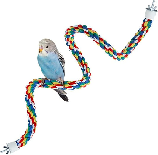 Bendable Fun Climbing Bird Cotton Rope Perch, Colorful Bungee Toy for Parrot, Bird Cage Accessories (31.5'' Metal Nut)