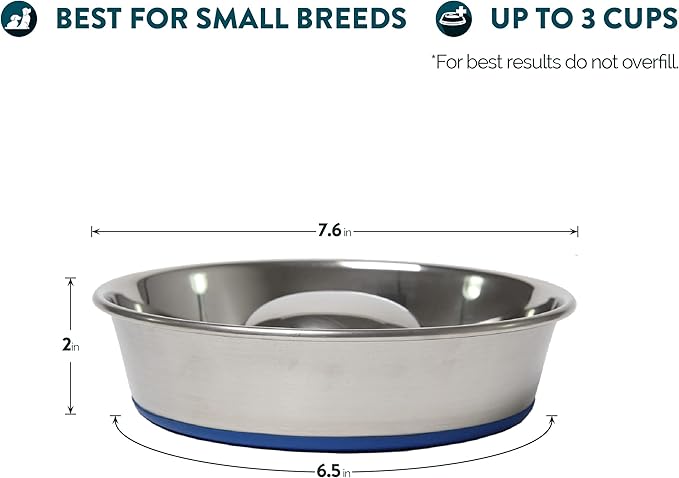 OurPets DuraPet Slow Feed Premium Stainless Steel Dog Bowl, Silver, Small (2040010300)