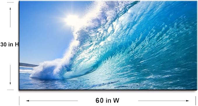 Rolling Ocean Waves Surfing Graphic Canvas Wall Art For Bedroom,Blue Tropical Seascape Artwork Decor,Rolling Wave Sea Landscape Picture Print Painting,Bracket Fixed Ready To Hang,Inner Frame (30x60)