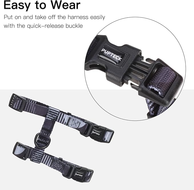 PUPTECK Adjustable Cat Harness and Leash Set Escape Proof Kitten Strap Collar for Walking Travel, Printed Dark Grey