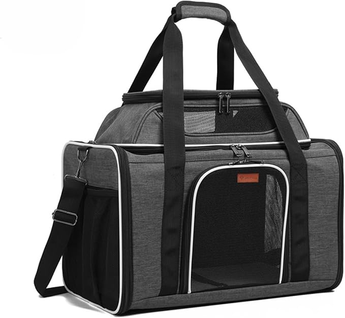 19" L x 12" W x 17" H Inches Cat, Dog Carrier for Pets Up to 25 Ibs, Washable，Soft Sided，Collapsible Travel Puppy Carrier. (Grey)