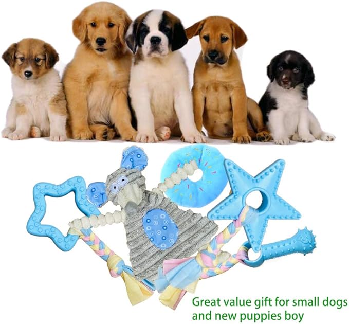 Puppy Toys for Teething, Puppy Chew Toys for Small Dogs, Puppy Supplies, Blue, Small Breed Corgi Size, 5 Pack