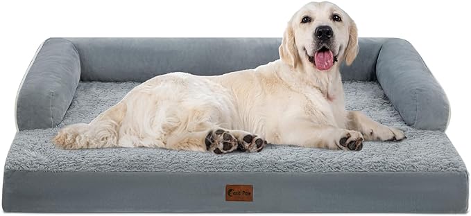 Orthopedic Dog Beds for Extra Large Dogs, Waterproof Dog Beds XLarge, Memory Foam Dogs Couch Beds, Comfy Bolster Pet Beds with Removable Washable Cover, Nonskid Bottom (X-Large, Grey)