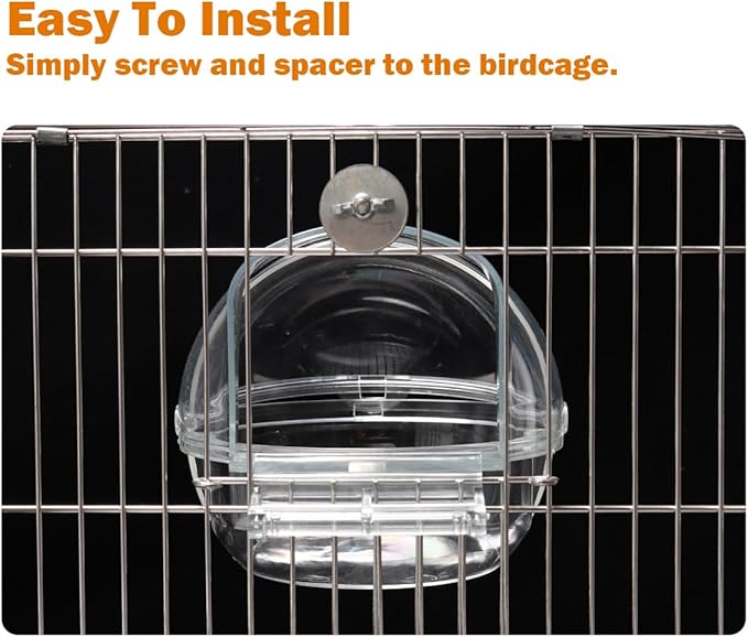 kathson Bird Bath Box for Cage Parakeet Bath Tub Parrot Hanging Bathtub Cube No-Leakage Birds Bath Shower Box Bowl Cage Accessory for Small Birds Lovebird Canary Cockatiel, Acrylic Clear(Transparent)