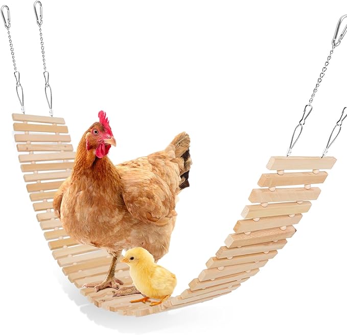 Chicken Coop Toy Natural Wooden Chicken Swing & Bridge Toys Multi-Functional Poultry Perch with Wooden Beads (Safe for Chickens/Ducks)