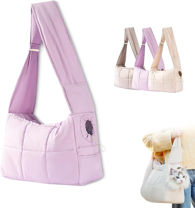 Cozy Dog Carrier Bag, Artificial Plush/Canvas Cute Animals Bags, Mini Dog Purse Carrier, for Outings (Purple)