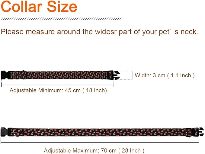 Red Yellow Flowers Floral Dog Collar Pet Neck Strap for Small Medium Large Dogs Soft Adjustable Buckle