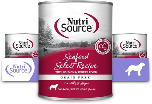 NutriSource Grain Free Seafood Select Recipe Dog Food, Premium Wet Dog Food, 12.3 Ounce (Pack of 12)