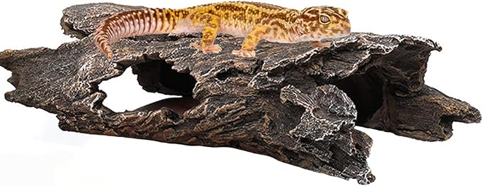 Tfwadmx Leopard Gecko Hide, 10" Reptile Hideout, Resin Simulated Hollow Log for Aquarium, Betta Fish Hideout, Reptile Tank Accessories for Corn Snakes, Lizards, Axolotls