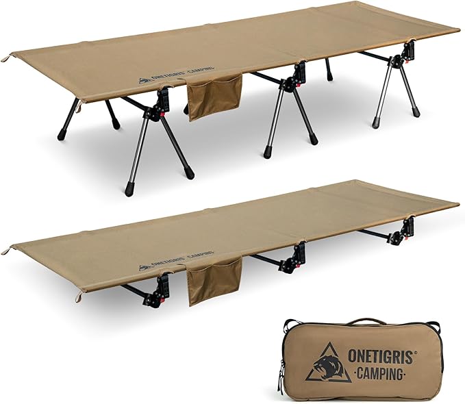 ONETIGRIS SUPRANUBIS Camping Cot, Height Adjustable with Cot Leg Extenders, Strong Support 330lbs, Lightweight Comfortable Folding Bed for Camping, Hiking, Travel, Truck, Beach, Office Nap