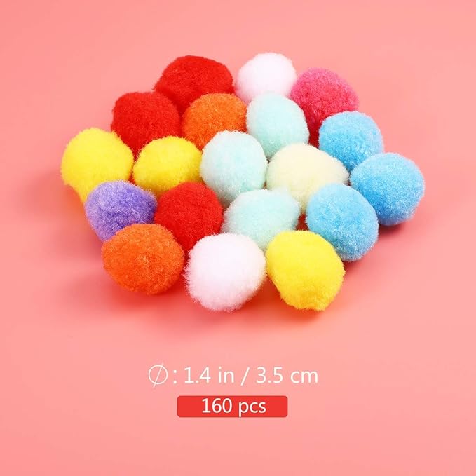 UEETEK 160PCS Cat Toys Assorted Color Soft Cat Toy Balls Kitten Toys Pompon Balls (Mix Color)