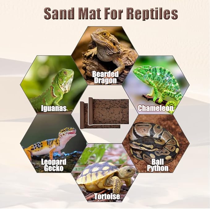 Tfwadmx 2 PCS Reptile Carpet Sand Mat Pet Terrarium Liner Lizard Bedding Mat Substrate Leopard Gecko Tank Accessories for Tortoise Turtle Snake Chameleon with Tweezers 16x23In