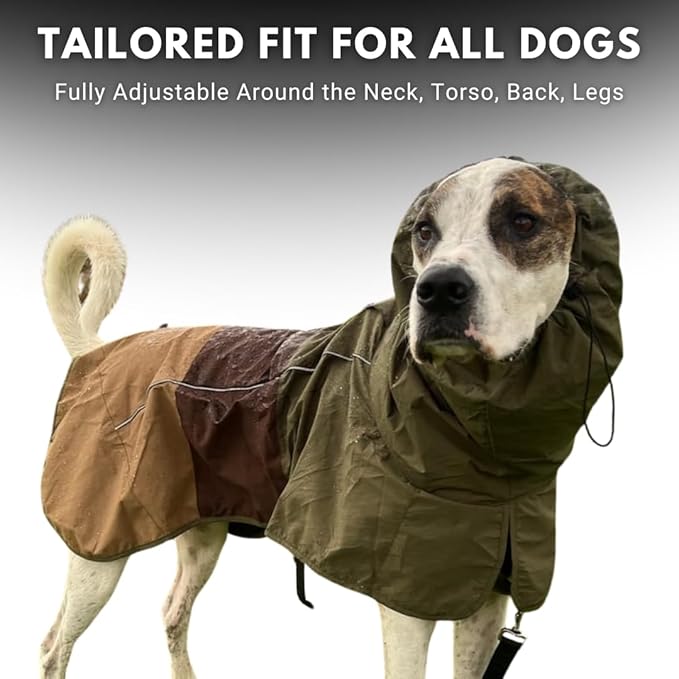 Spark Paws Dog Raincoat, Waterproof Windproof Rain Jacket, for Small Medium Large Extra Large Dogs, Reflective Breathable Full-Body Coverage Dry Suit - Green Brown Tan, 4XL