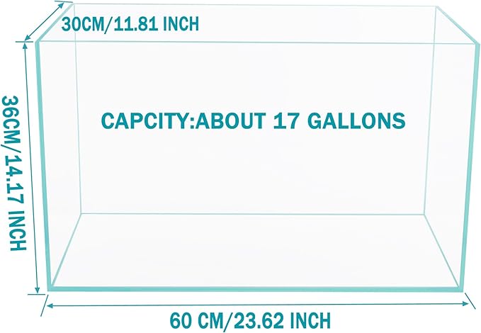 Ultra Clear Rimless Low Iron Glass Aquarium Tank (W23.62×D11.81×H14.17 inch(60x30x36cm)) 6mm Thickness Include Black Leveling Mat