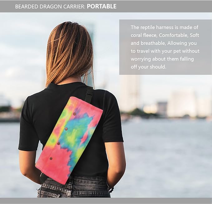 Bearded Dragon Leash and Harness Set, Beardie Carrier, Lizard Adjustable Harness with Leather Wings and Sling Bag, Reptile Small Pet Backpack Batwing Accessories (Pink)