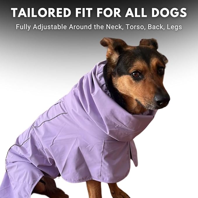 Spark Paws Dog Raincoat, Waterproof Windproof Rain Jacket, for Small Medium Large Extra Large Dogs, Reflective Breathable Full-Body Coverage Dry Suit - Purple - L