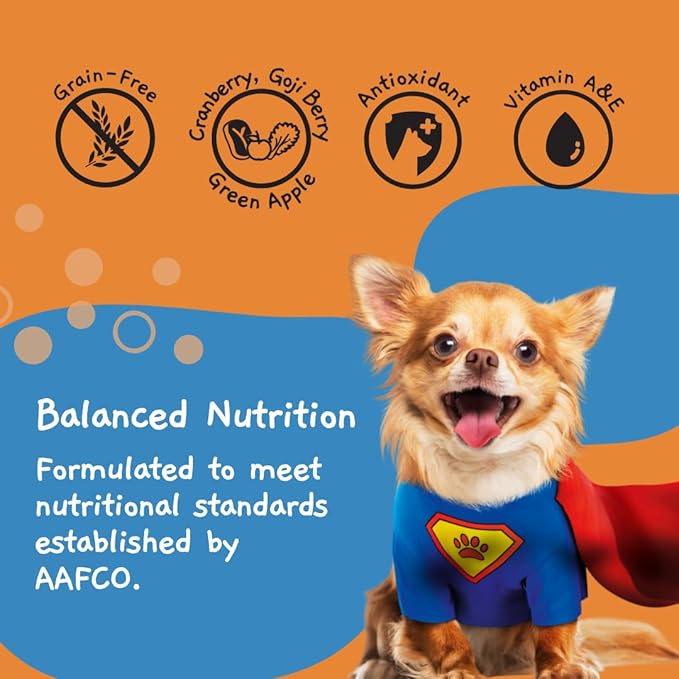 MOOCHIE Grain Free Small Dogs Wet Dog Food - Boost Immune - Duck, Cranberry & Goji Berry - No Artificial Flavors or Preservative - 12 x 3 oz Pouch