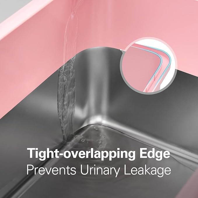 Zarler Stainless Steel Litter Box with Lid, Extra Large Cat Litter Boxes, XL Large Metal Litter Box for Big Cats with High Sided, Pink (Non-Sticky, Easy to Clean, Anti-Urine Leakage)