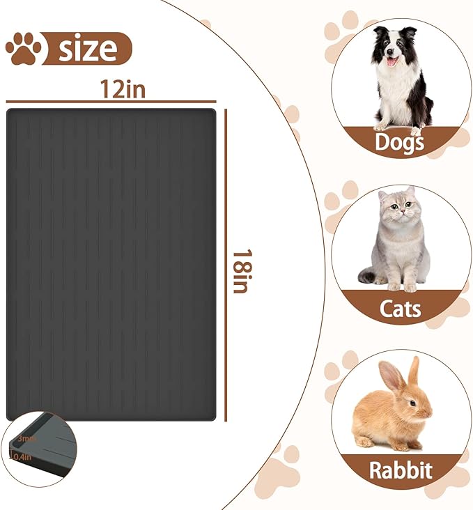 18"x12" Dog Food Mat, Silicone Dog and Cat Mats for Food and Water Bowls, Waterproof Raised Edge Pet Feeding Mat for Contain Spills Protects Floors, Multiple Colors & Sizes for Pets, Deep Green