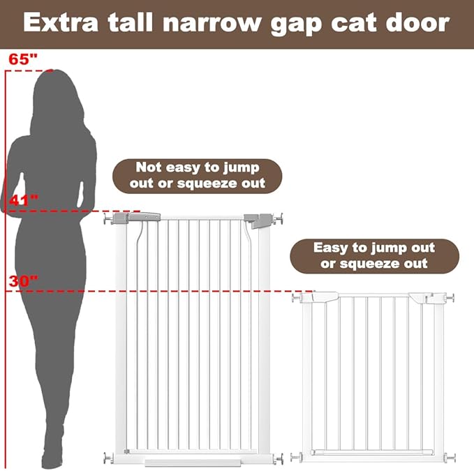 41" Extra Tall Cat Gate for Doorway, 54.5-60.2'' Metal Pet Baby Safe Gate, Extra Wide Pressure Mounted Child Door with Expansion Kit, No Drilling Baby Gate Indoor, No Climb Proof Gate, White