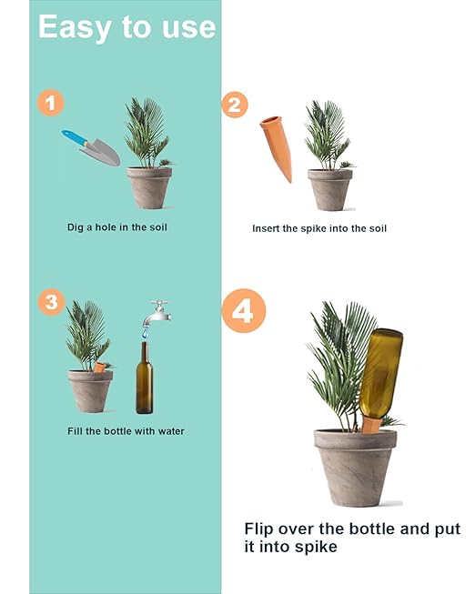 vensovo 10pcs Terracotta Watering Spikes - Colorful Automatic Self Watering Stakes, Plant Watering Devices for Wine Bottles Recycled Bottles, Clay Plant Garden Waterers for Vacations