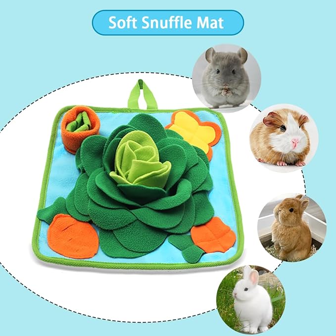 Rabbit Foraging Mat Snuffle Mat for Small Animals Bunny Puzzle Toys Pets Interactive Feeding Mat for Guinea Pigs Hedgehog Chinchilla Puppies (Green)