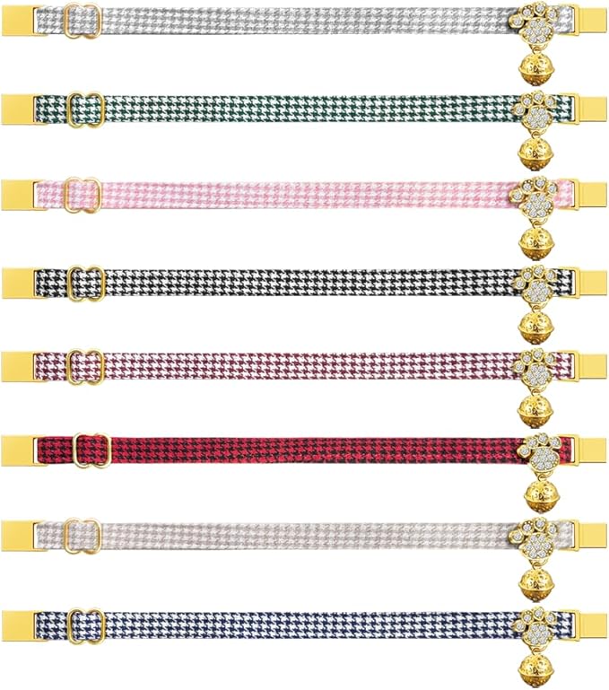 Personalized Breakaway Cat Collars - Magnetic Buckle, Bell - Safety Quick Release, Customized for Girls & Boys Cats- (Houndstooth-Red)