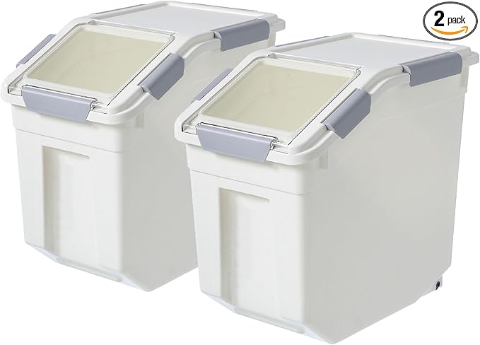 HANAMYA 10 Liter / 20 lbs Rice Storage Container with Measuring Cup, BPA free, For Rice | Grain | Pet Food | Flour, 2 count, White