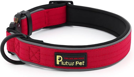 Plutus Pet Tactical Dog Collar, Reflective, Adjustable Heavy Duty Dog Collar, Soft Padded and Comfortable, for Small Medium and Large Dogs (Red, XS)