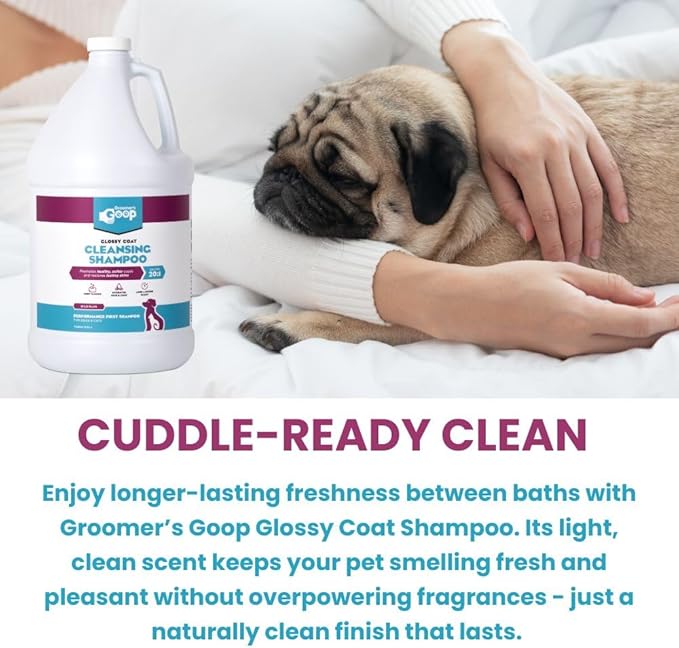 Groomer’s Goop Glossy Coat Pet Shampoo - Deep Cleansing Formula Enhances Shine & Luster in Dog & Cat Coats, Moisturizes Skin, Rich Lather - 1 Gallon Bottle