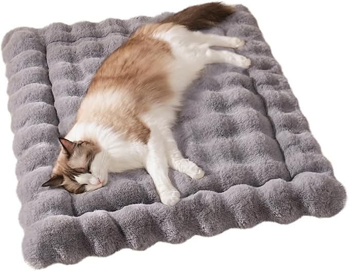 Dog Beds Mat Cute Cat Beds for Indoor Cats Faux Fur Pet Pad with Non-Slip Bottom Plush Kitten Bed for Carriers/Sofa Puppy Washable 27 x 20 Inch Large Grey